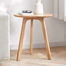 Qokori 100% Solid Oak Wood Round Side Table,  Easy Assembly Modern Home Decor End Table ,Small Coffee Table for Living Room, Bedroom, Small Spaces