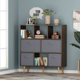 4 layers 8 grids with high feet 4 non-woven drawers bookshelf MDF pasted with triamine 100*30*107cm